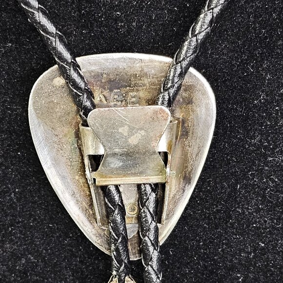 Navajo Turquoise On Silver BOLO Tie Hallmarked K E E with Sterling 925 Tips KEE - Picture 6 of 16